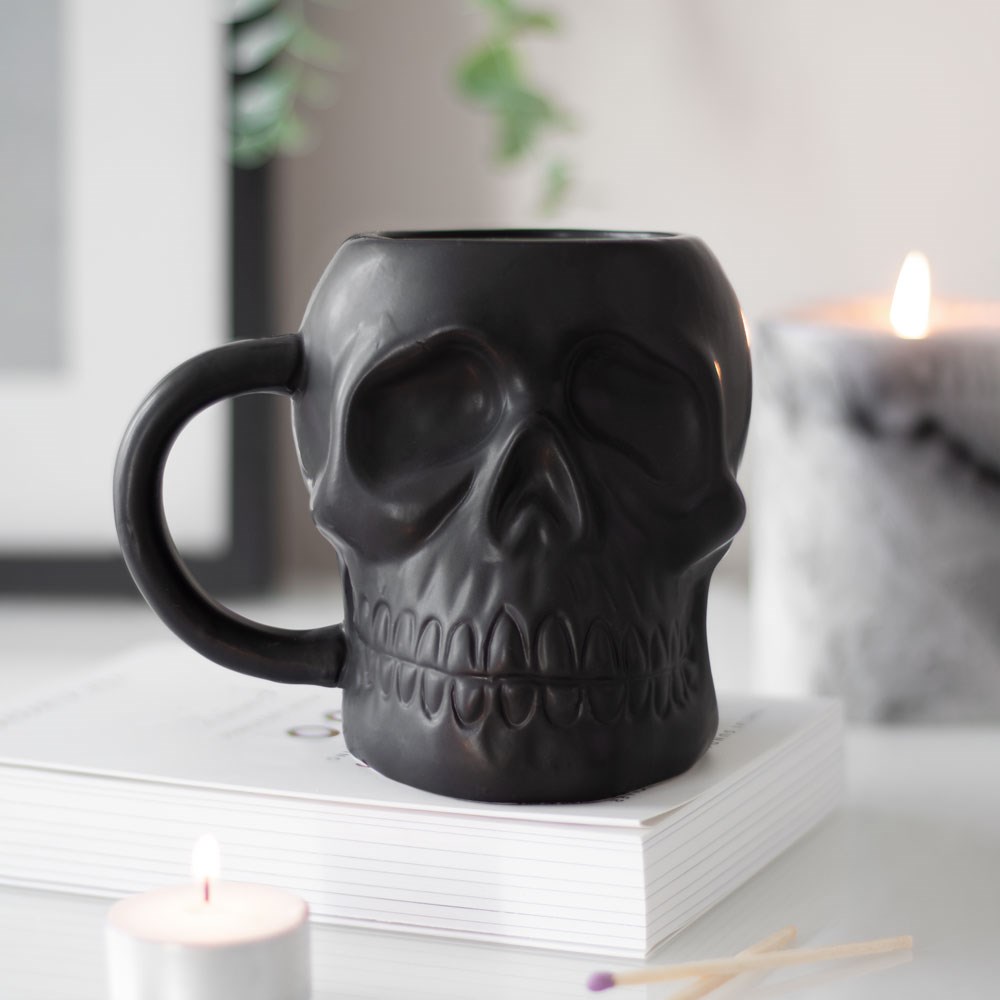 Matte Black Gothic Skull Mug